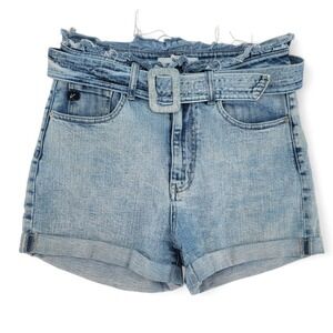 KanCan‎ High Rise Paperbag Denim Shorts Size 7 Belted Light Wash Cottagecore Y2K